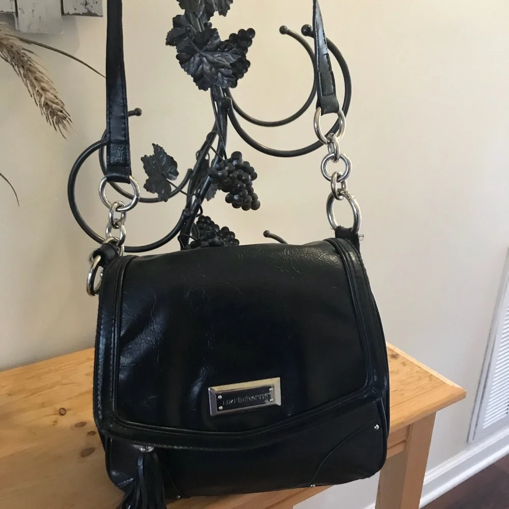 Liz Claiborne Black Faux Leather Purse with Gold Hardware